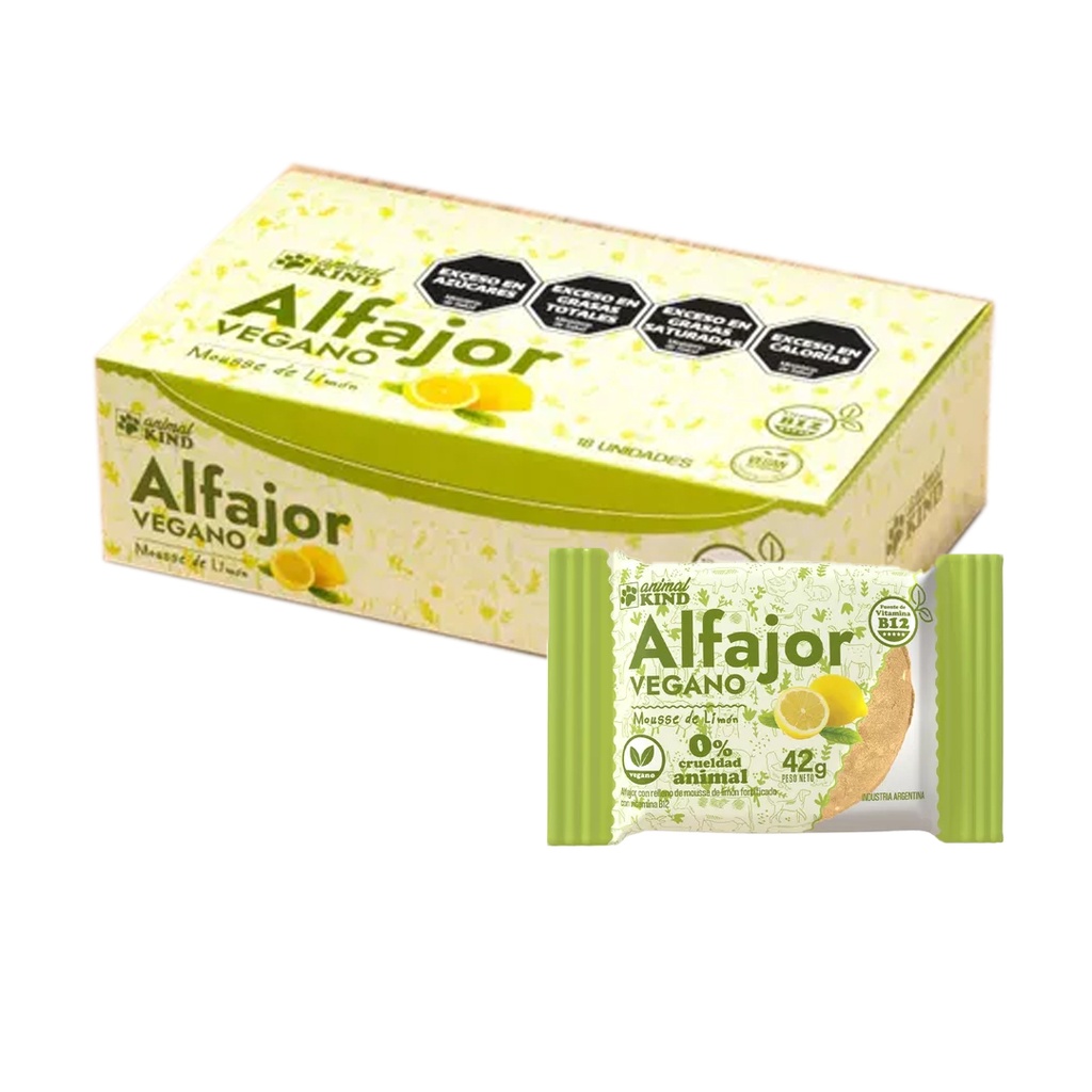 Alfajor Vegano Mousse Limon Animal Kind x 42gr x 18u x 1 caja