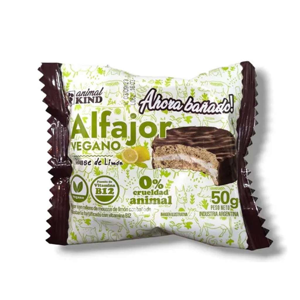 Alfajor Vegano Mousse Limon Animal Kind x 42gr x 18u x 1 caja