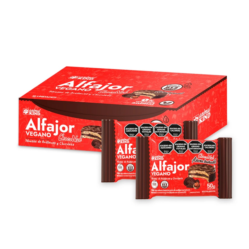 Alfajor Vegano Mousse Avellana Bañado Animal Kind x 42gr x 18u x 1 caja 