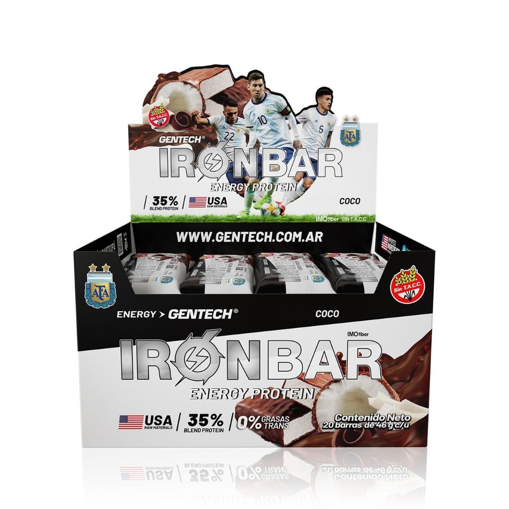Barritas Proteicas Iron Bar sabor Coco x 48grs x 20u - Gentech