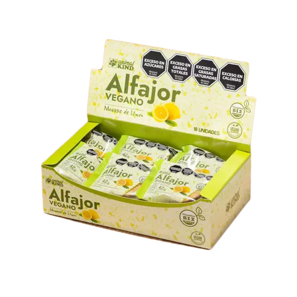 Alfajor Vegano Mousse Limon - Animal Kind x 42gr x 18u x 4 cajas 