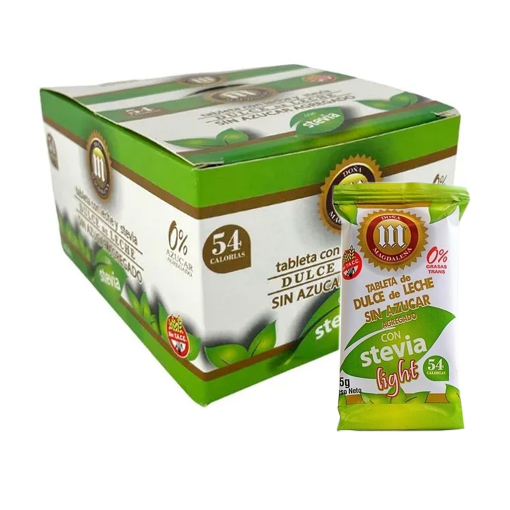 Tableta de Dulce de leche sin azucar endulzado con stevia - Doña Magdalena x 25grs x 18u x 12 cajas 