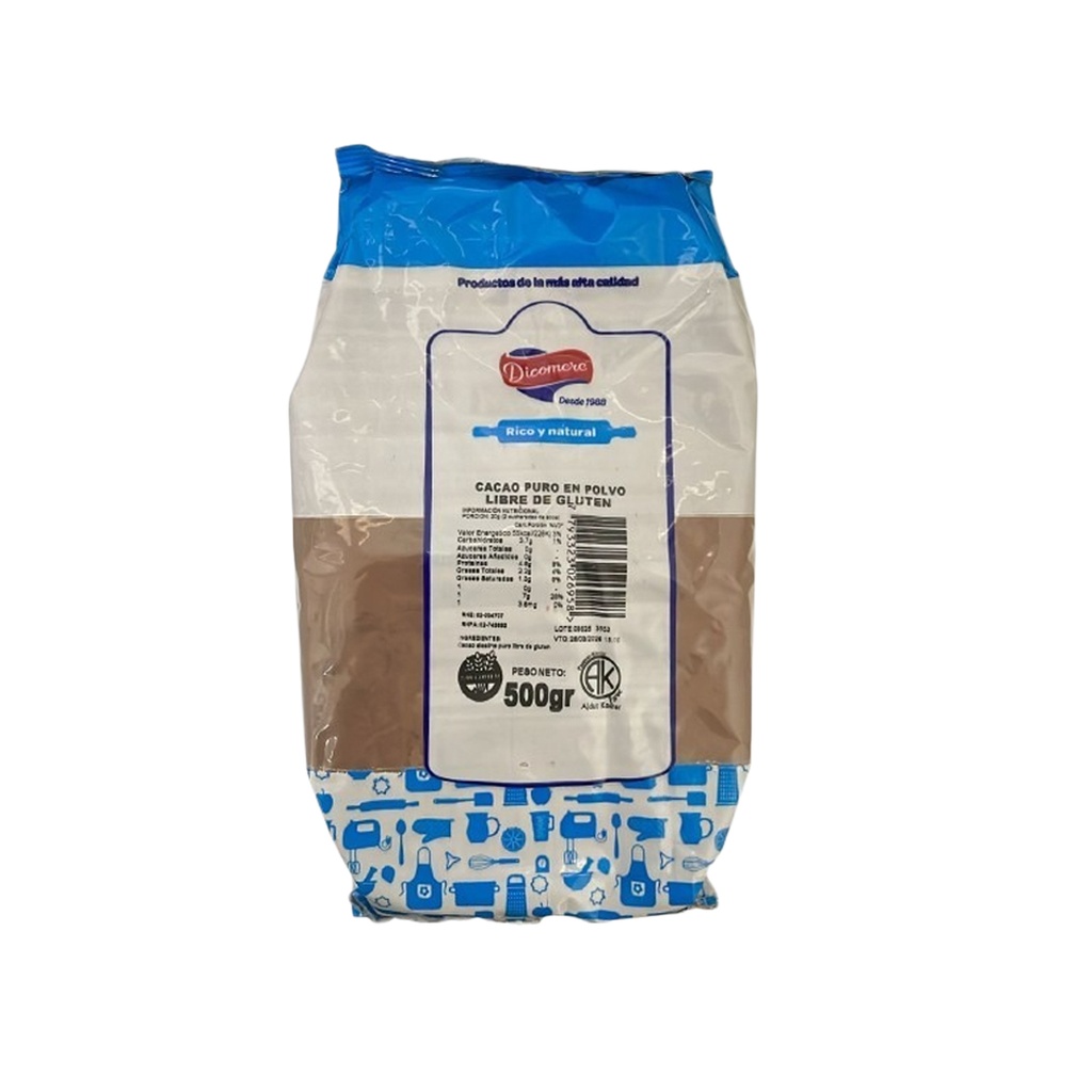 Cacao amargo en polvo x 500grs x 6u - Dicomere
