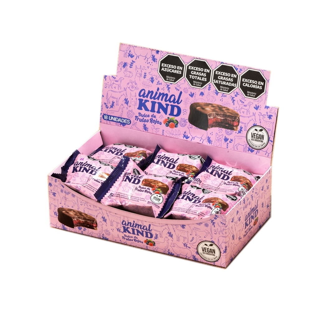 Alfajor Vegano de Frutos Rojos Bañado - Animal Kind x 42grs x 18u x 1 caja 