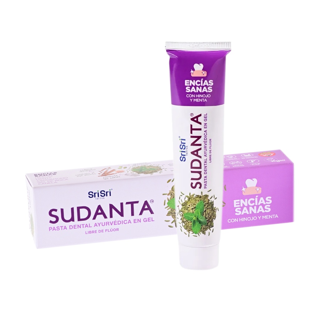 Pasta dental ayurvedica en gel Sudanta Encias sanas con hinojo y menta x 50grs x 1u - Sri Sri