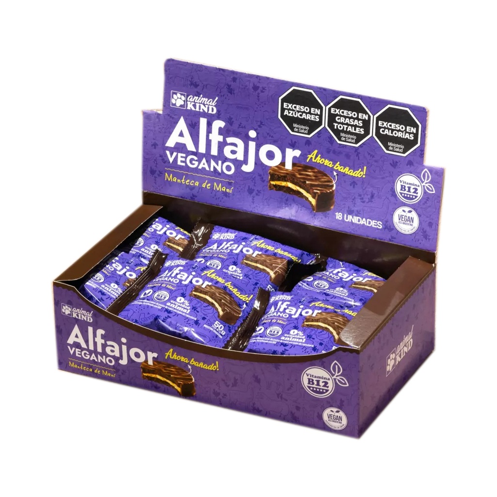 Alfajor Vegano manteca de Mani Animal Kind Bañado x 42gr x 18u x 1 caja