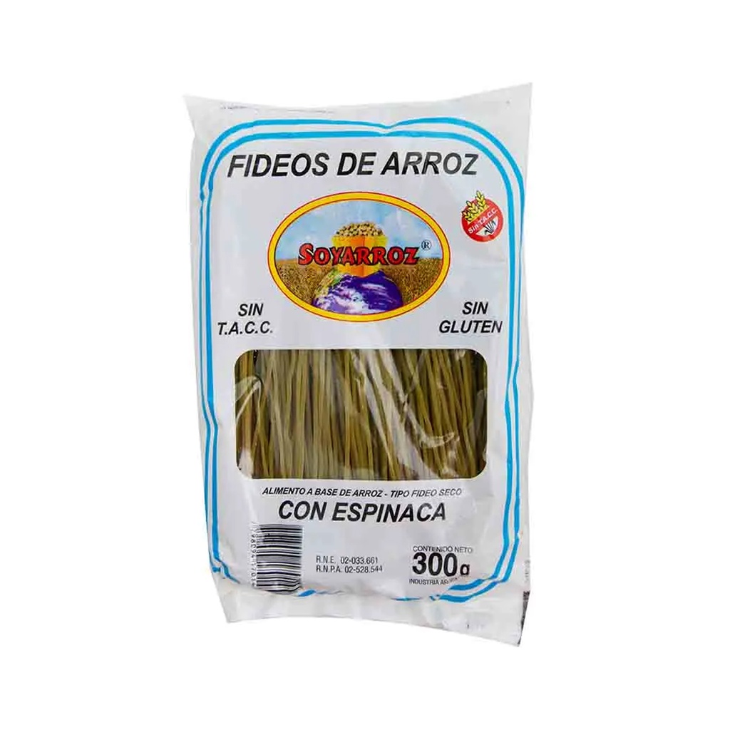 Fideos de Arroz Soyarroz Espinaca x 300grs x 3u