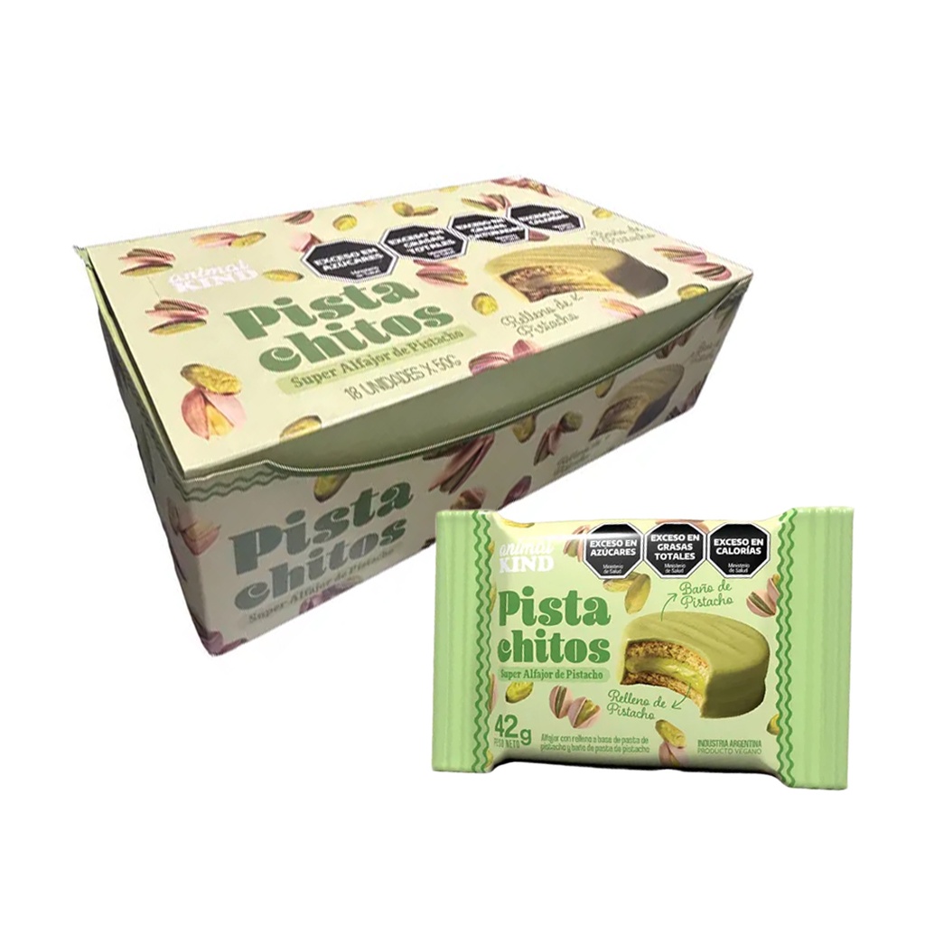 Alfajor Vegano de Pistacho Bañado Animal Kind x 42grs x 18u x 1 caja