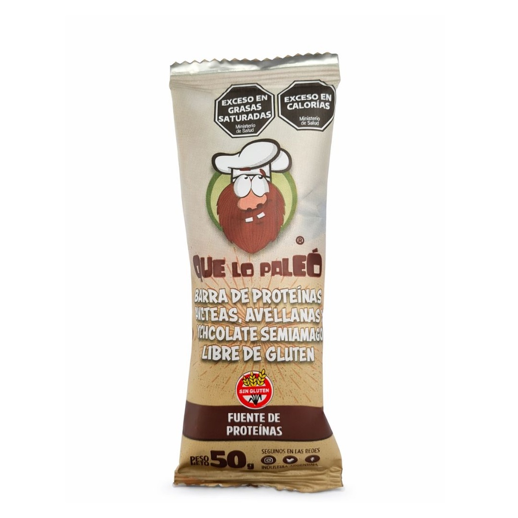 Barritas de Avellanas y Chocolate Semiamargo x 50grs x 12u x 1 caja - Que lo paleo