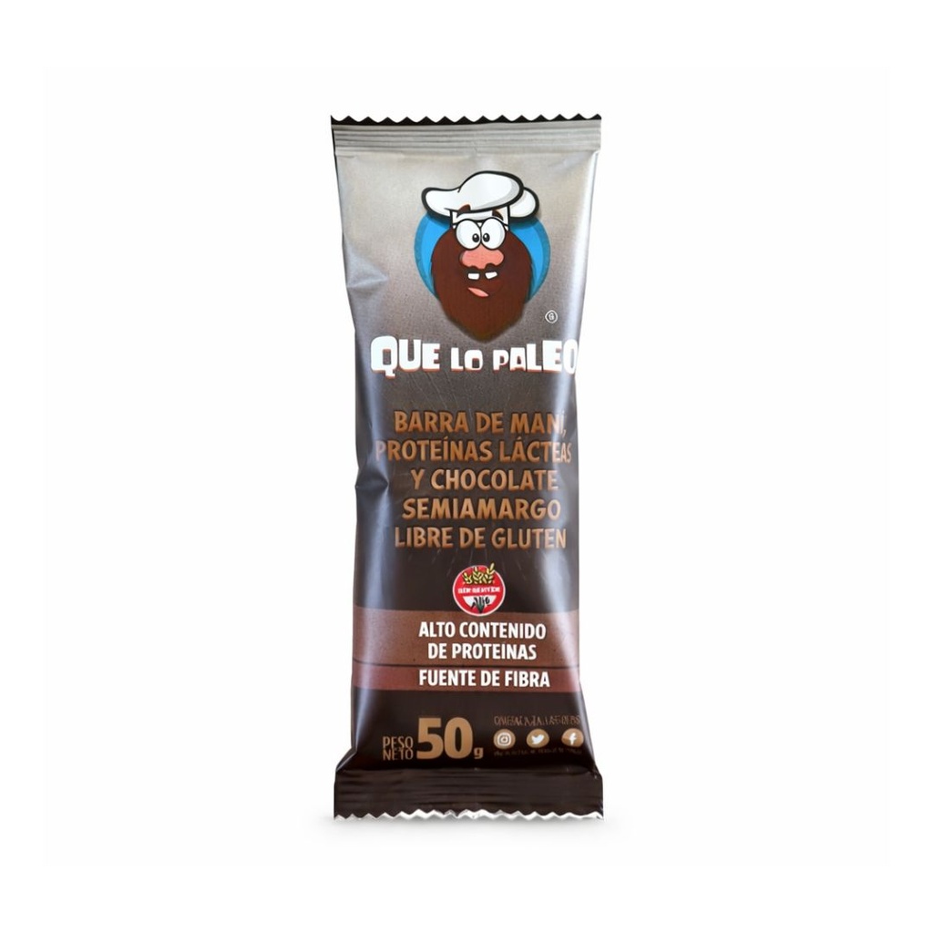 Barritas de Mani y Chocolate semiamargo x 50grs x 12u x 1 caja - Que lo paleo