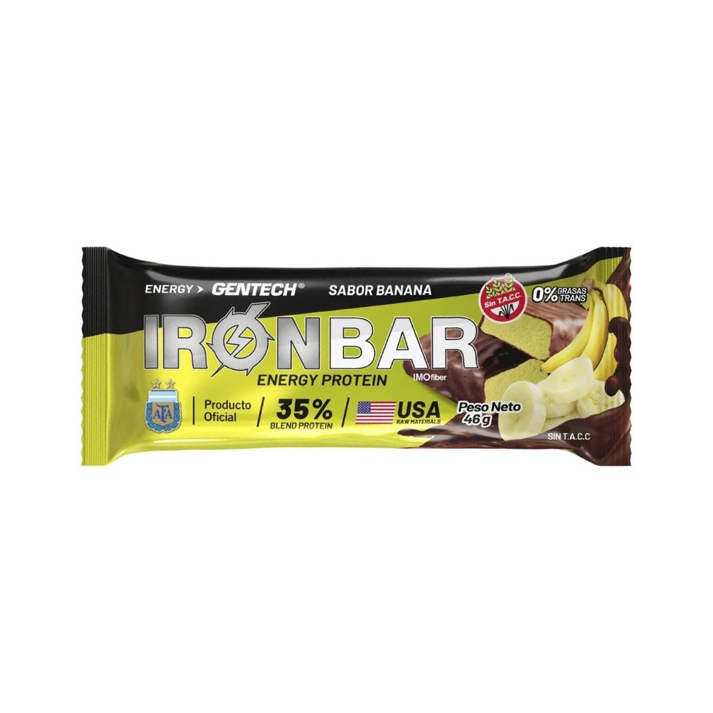 Barritas Proteicas Iron Bar sabor Banana x 46grs x 20u x 1 caja - Gentech