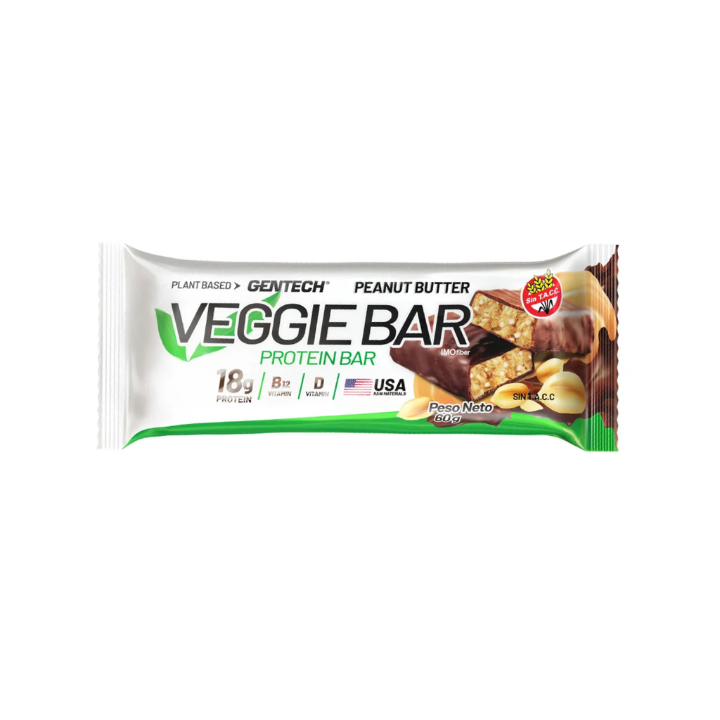 Barritas Proteicas Veggie Bar sabor Peanut Butter x 60grs x 10u x 1 caja - Gentech