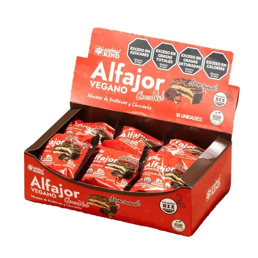 [BSAAKVA001] Alfajor Vegano Mousse Avellana Bañado semiamargo - Animal Kind x 42gr x 18u x 1 caja 