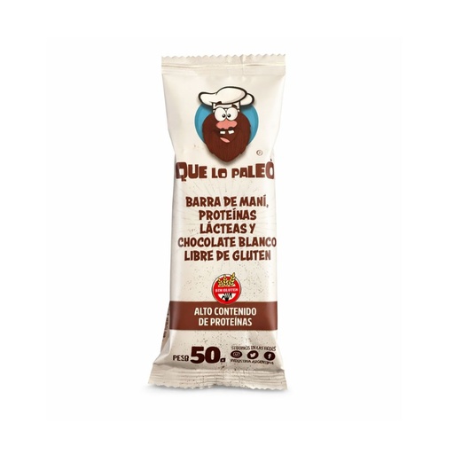 [BSBMPCHBQLPCJ012] Barritas de Mani y Chocolate blanco x 50grs x 12u x 1 caja - Que lo paleo
