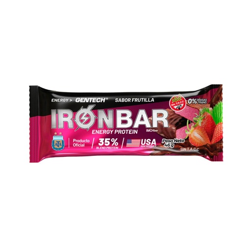 [BSBGIBPFRCJ020] Barritas Proteicas Iron Bar sabor Frutilla x 46grs x 20u x 1 caja - Gentech